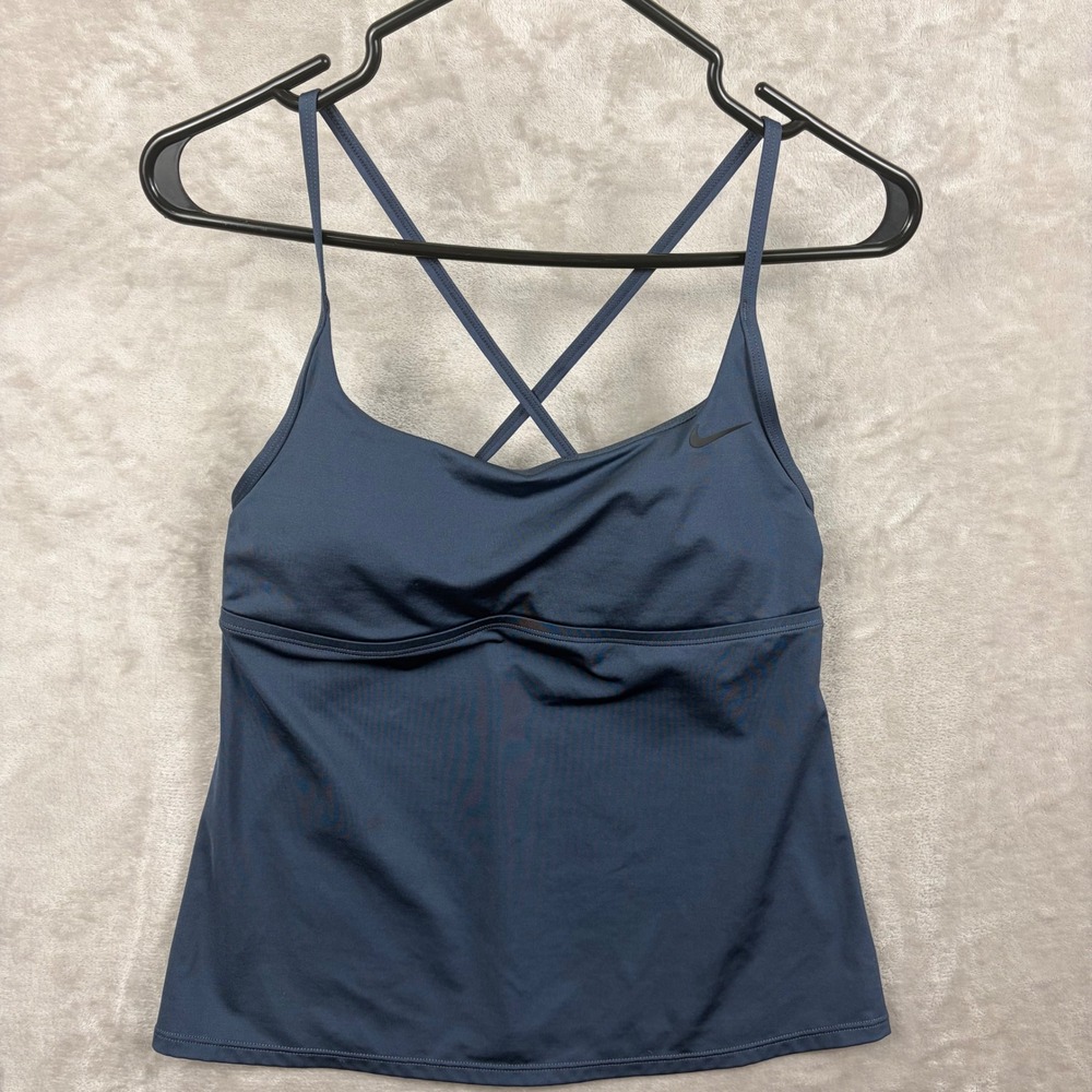 Nike Swim Crossback Tankini Top Women Blue Athletic Sz M Pads Adjustable Straps - Picture 3 of 7